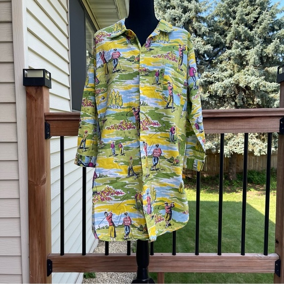 Vintage Nick and Nora 100% Cotton Nightgown Rare Print Golfers Women’s S/M PJs - Picture 1 of 12